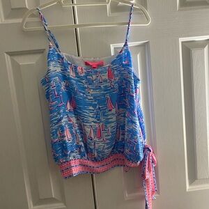 Blue and Pink Sailboat Print Top